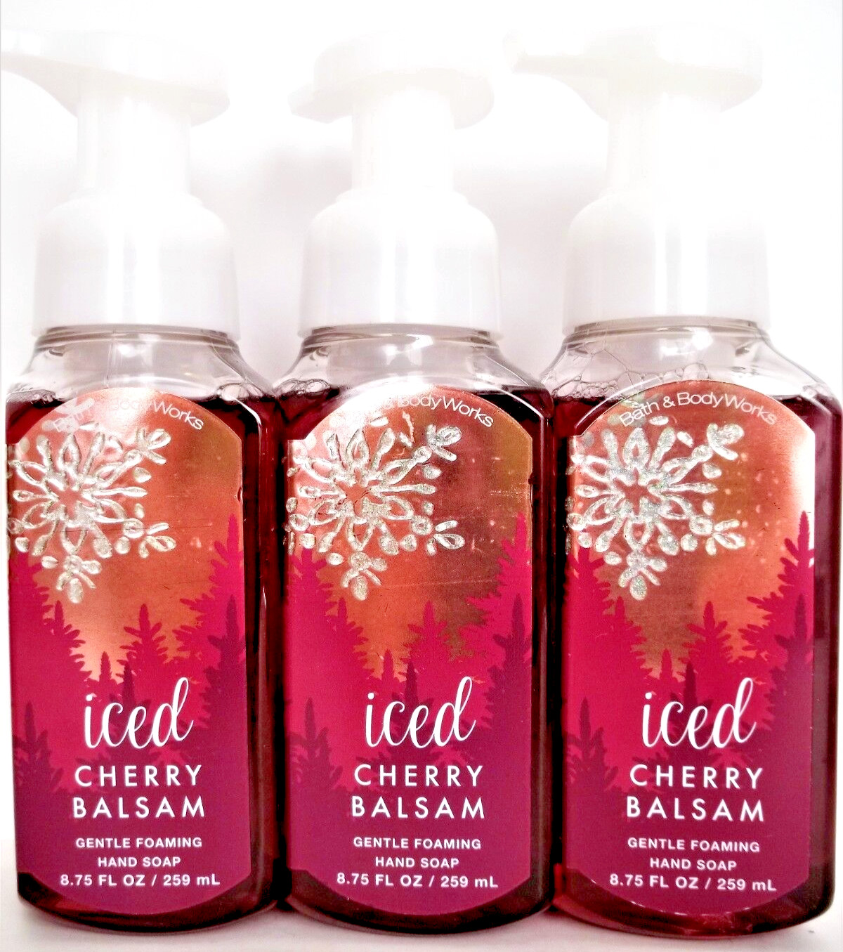Bath Body Works ICED CHERRY BALSAM Gentle Foaming Hand Soap, 8.75 fl. oz NEW x 3