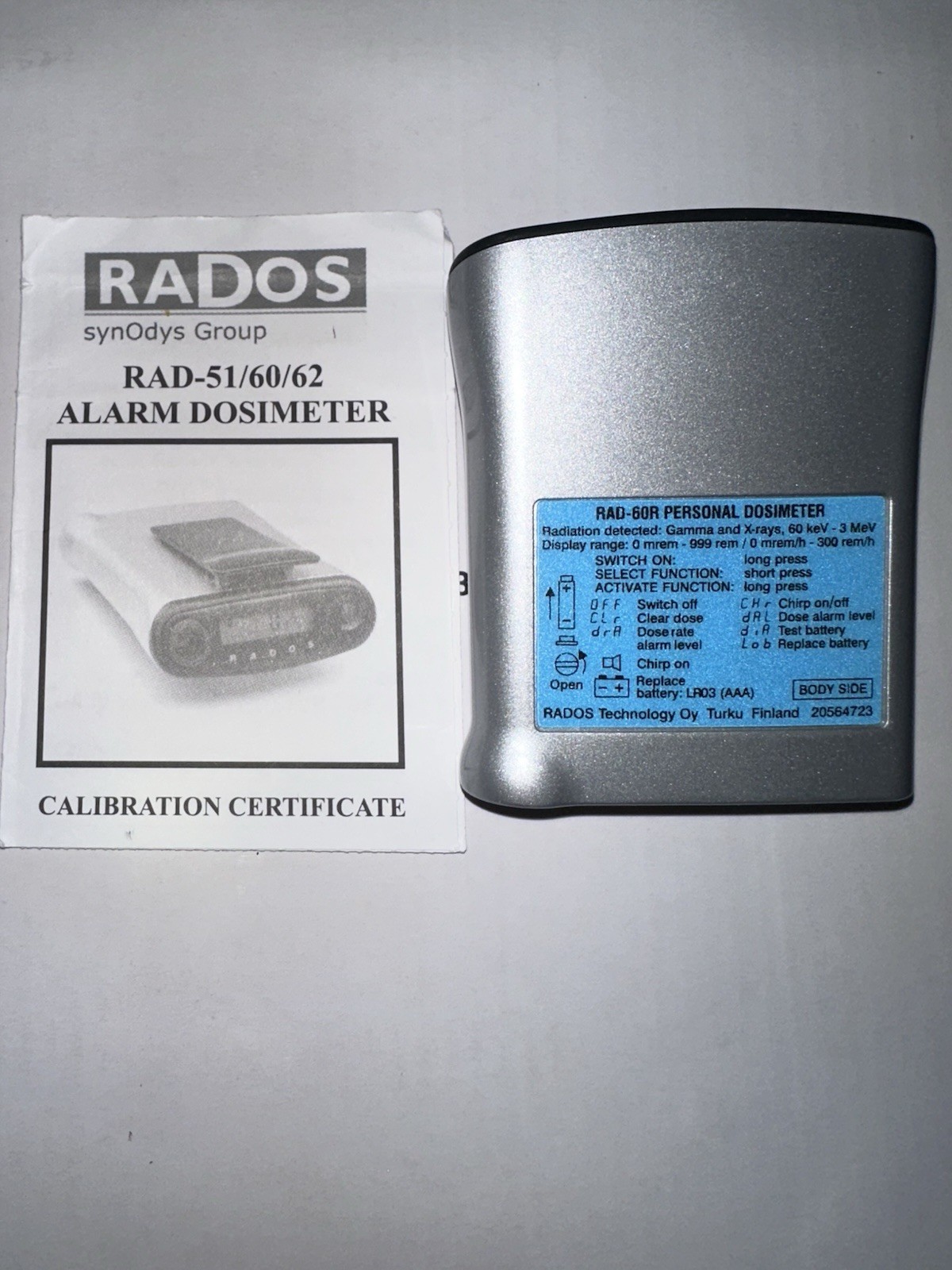 RADOS RAD-60R Personal Alarming Dosimeter Tested Powers On - Slightly Used