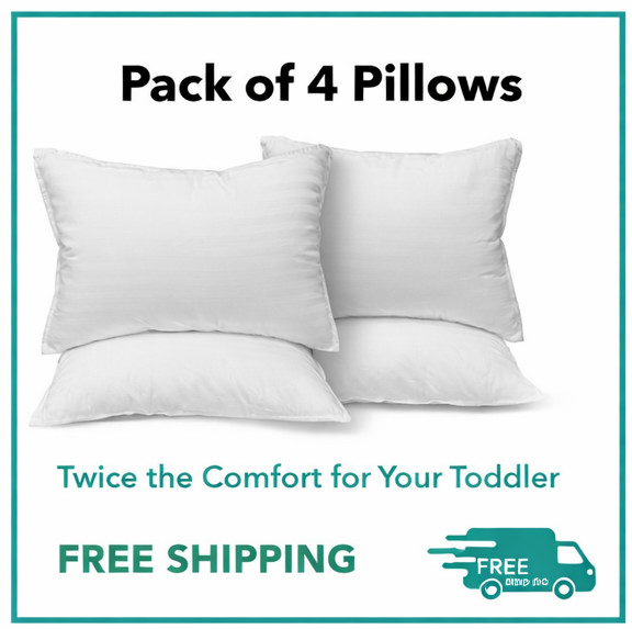 4 Toddler Pillows 13x18 Kinder Fluff – Soft Cotton Kids Bed Daycare Nap Pack