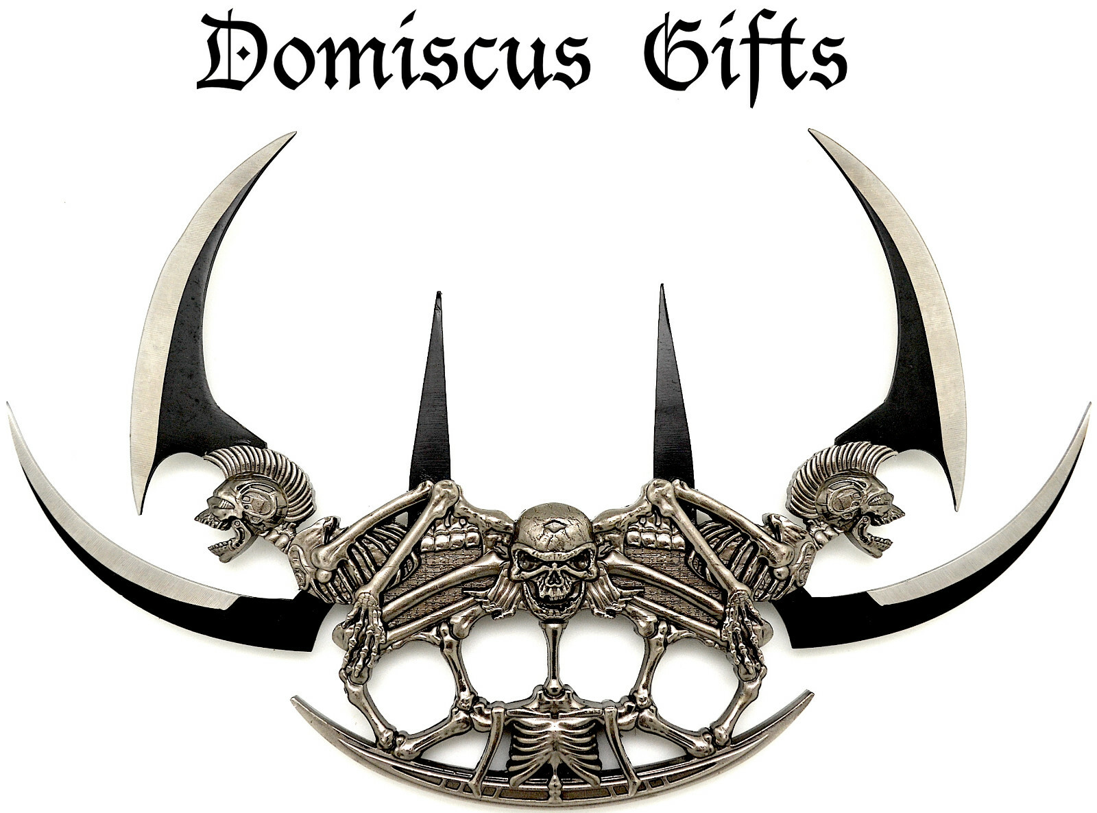 12" New SKELETON Gothic FANTASY 4 Blade KNIFE Grim Reaper Wall Mount Collectible