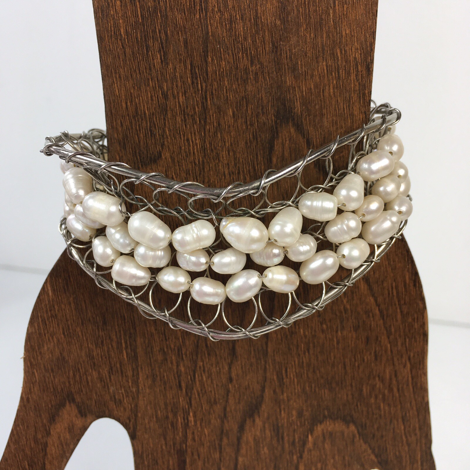 Baroque Pearl Wirework Bracelet Artisan Handmade Art To Wear