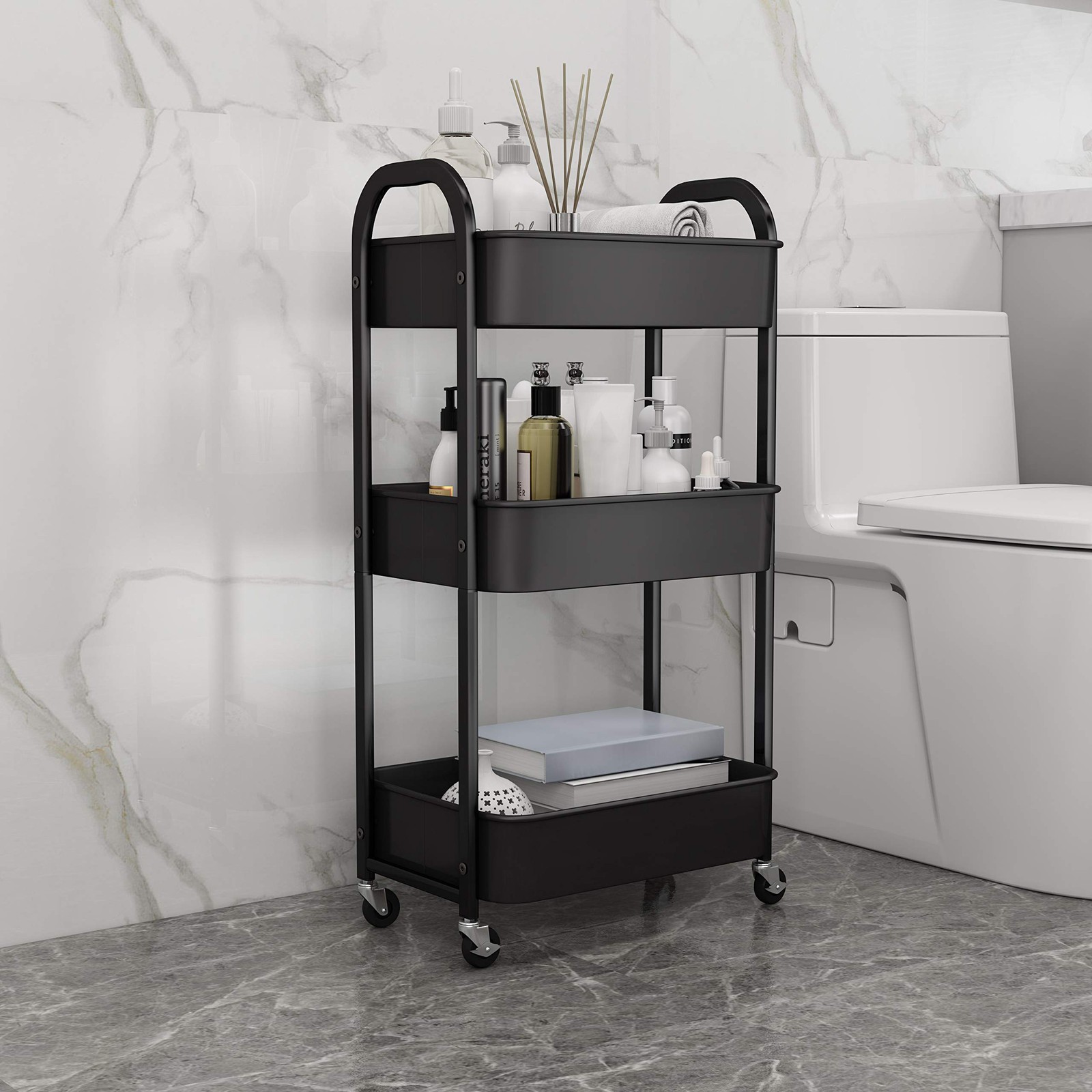 3-Tier Rolling Utility Cart with Caster Wheels,Easy Assembly, for Kitchen, Ba...