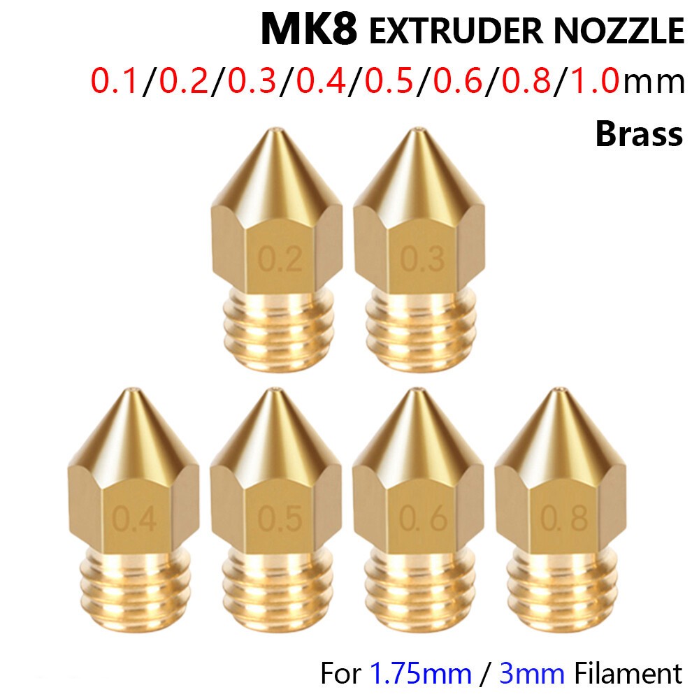 Brass 0.1mm to 1mm MK8 Extruder Nozzle M6 3D Printer CR-10 Ender Anet 1.75mm 3mm
