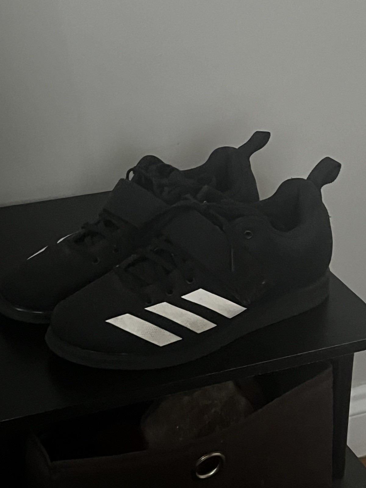 Adidas Powerlift Weightlifting Shoes Mens 9 Black Strap Gym Trainer Sneakers