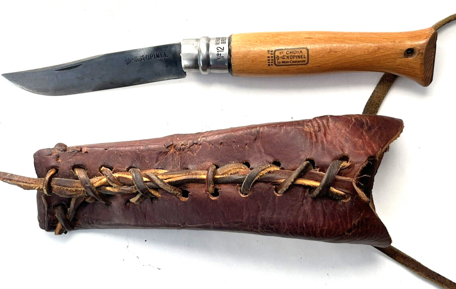 Mountain Man Neck Knife No. 12 Opinel Made in France, Custom Leather Sheath