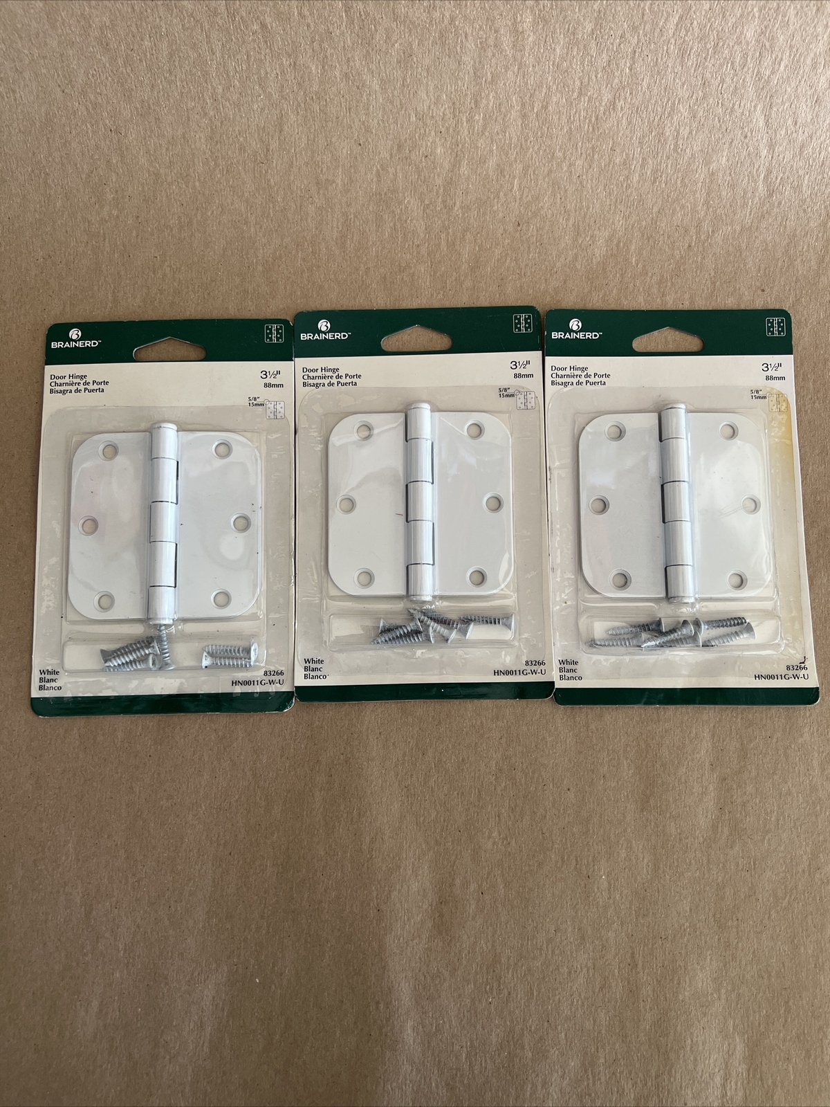 BRAINERD HARDWARE WHITE DOOR HINGE 3.5” x 5/8” LOT OF 3 NEW 83266