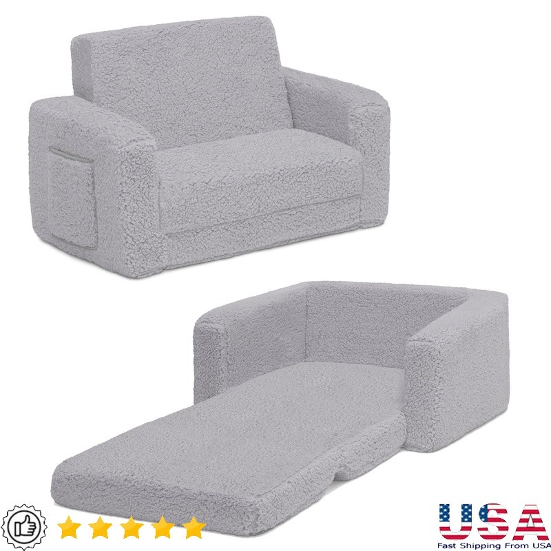 Cozee Flip-Out Sherpa 2-in-1 Convertible Chair Lounger Kids Furniture Sleeper US