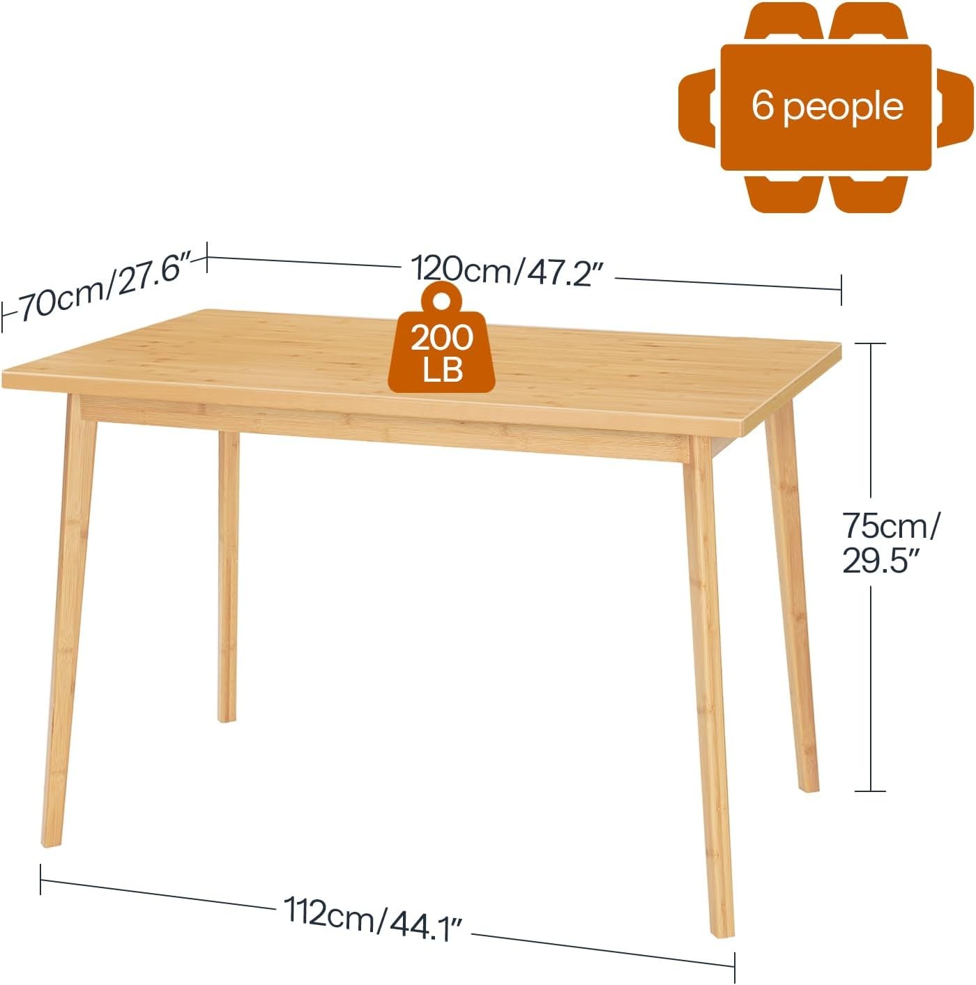 Dining Table Bamboo Dining Room Table 4-6 47.2" Rectangle Kitchen Table Office