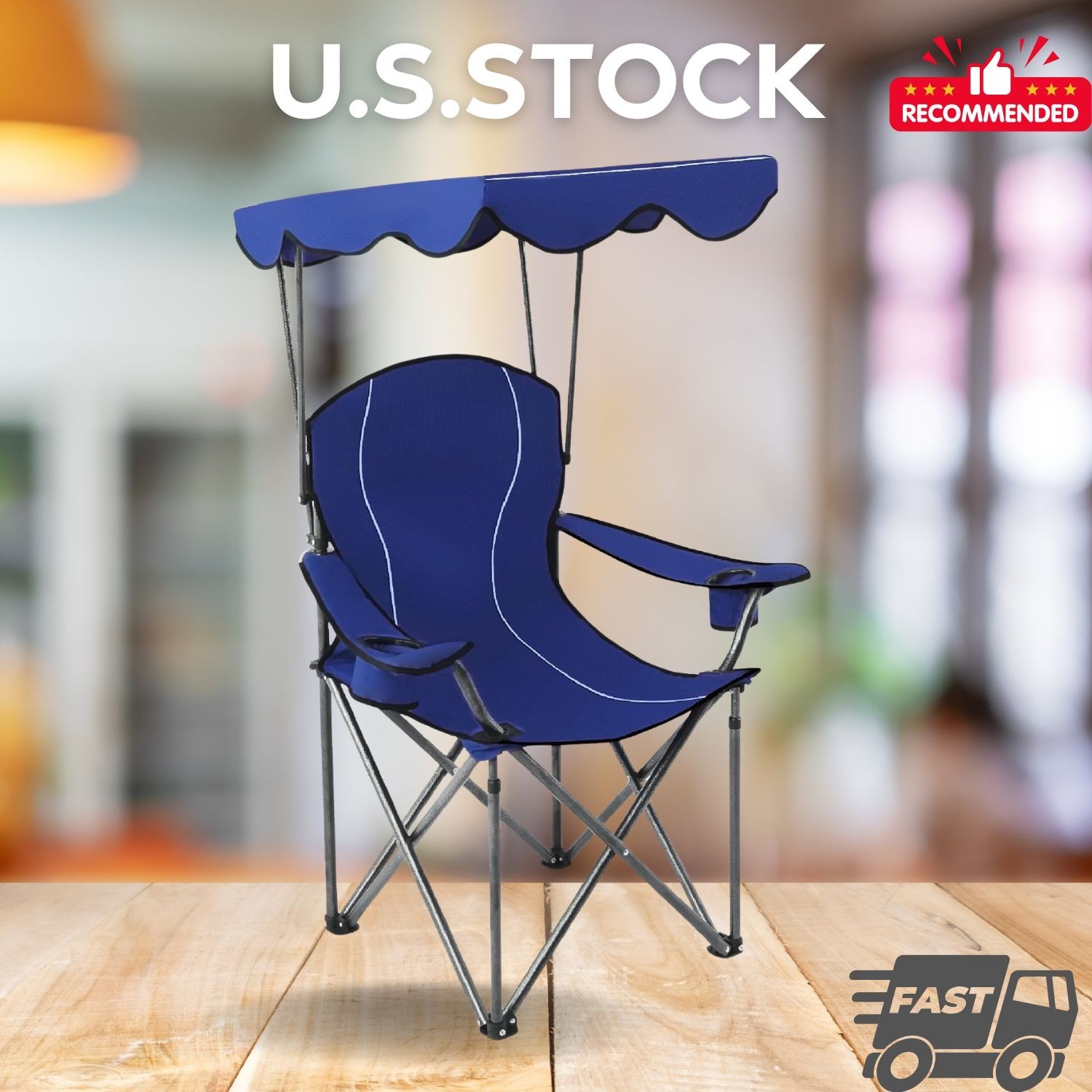 NEW Heavy Duty Canopy Lounge Chair Sunshade Travel Chair Cup Holder