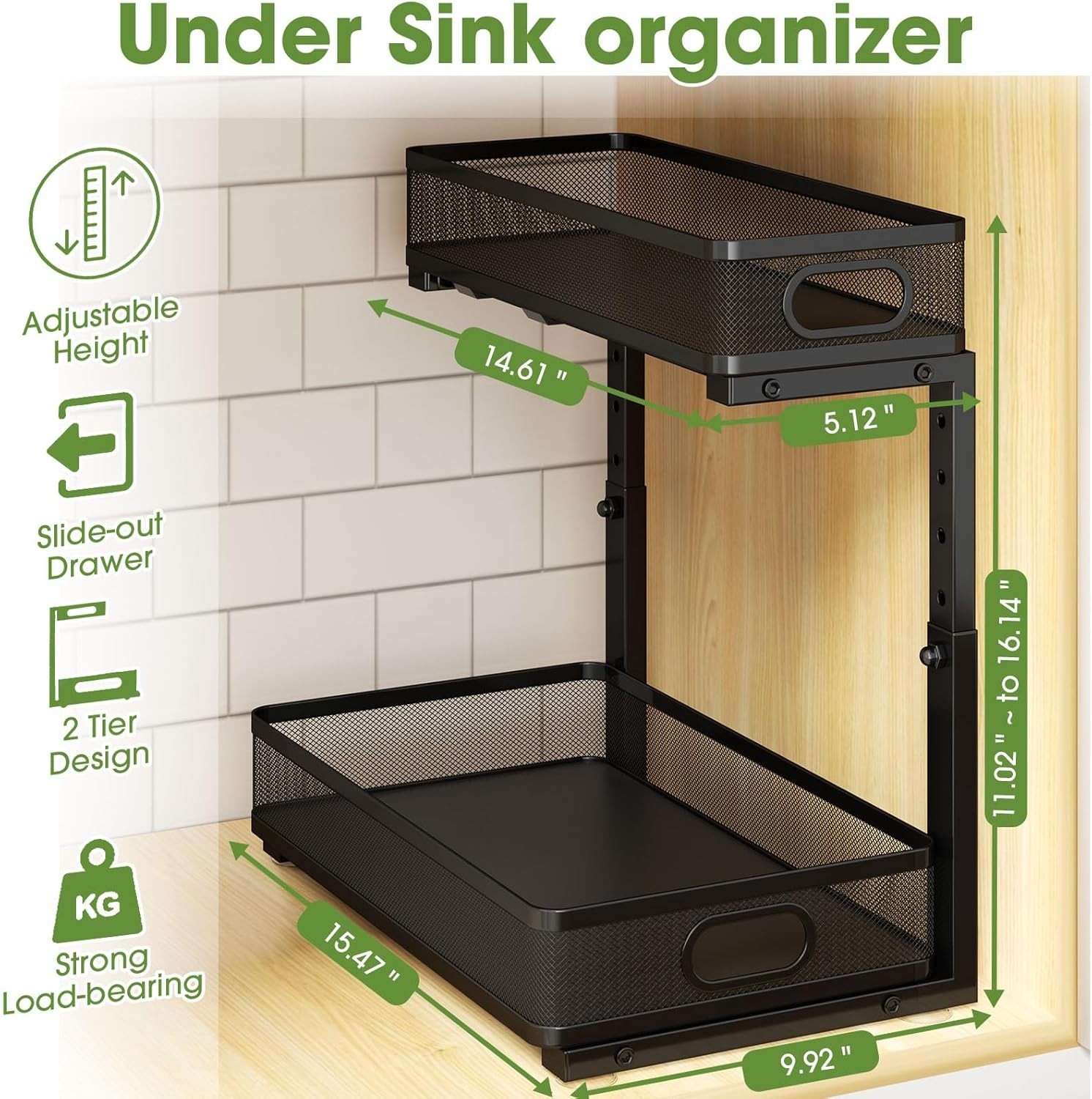 Rust-Resistant Under Sink Storage Racks: Metal 2-Tier Pull-Out Shelves - 2-Pack