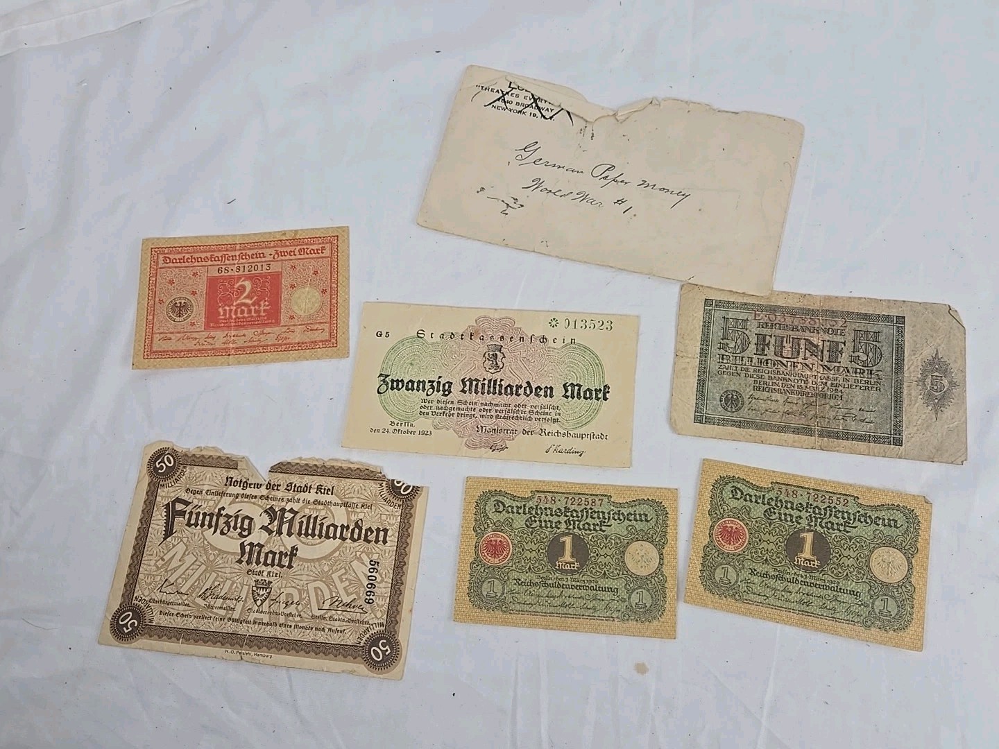 Germany Money Lot - 5 Billionen Mark 1924, Zwanzig Milliarden, 1 Mart, 2mart