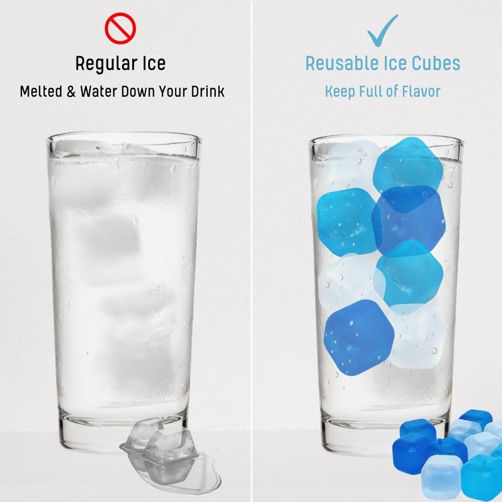 Reusable Plastic Ice Cubes Refreezable 60 Pack with Storage Bin Lid for Drinks