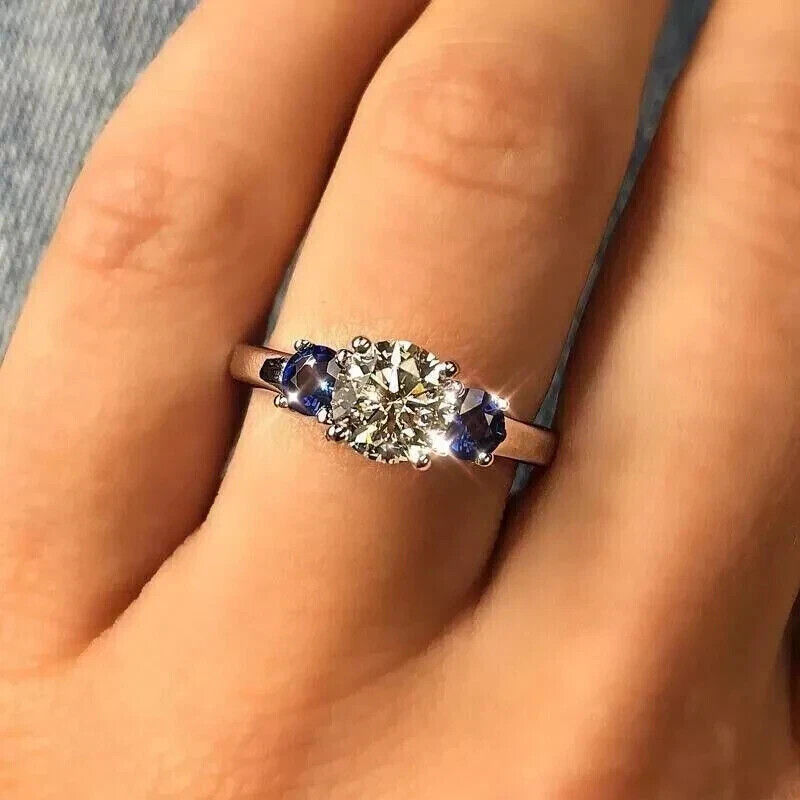 2 Ct Round Cut Lab Created Diamond  Sapphire Wedding Ring 14K White Gold Plated