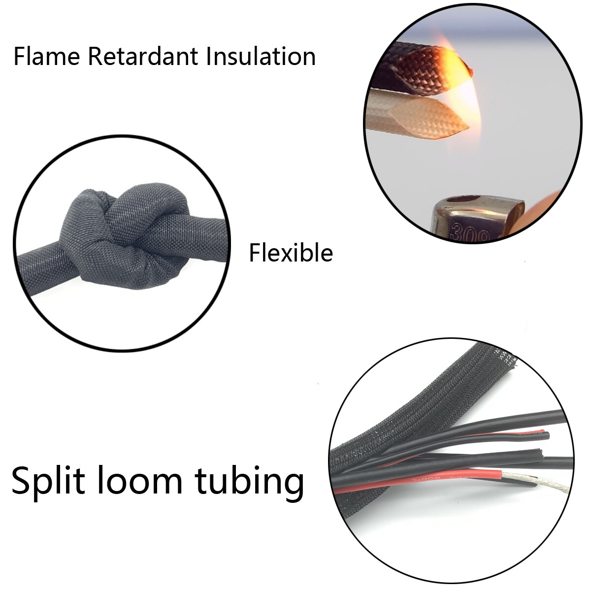 Braided Split-Sleeve Wire Loom for High-Temperature Auto Harness Wrapping 5/28ft