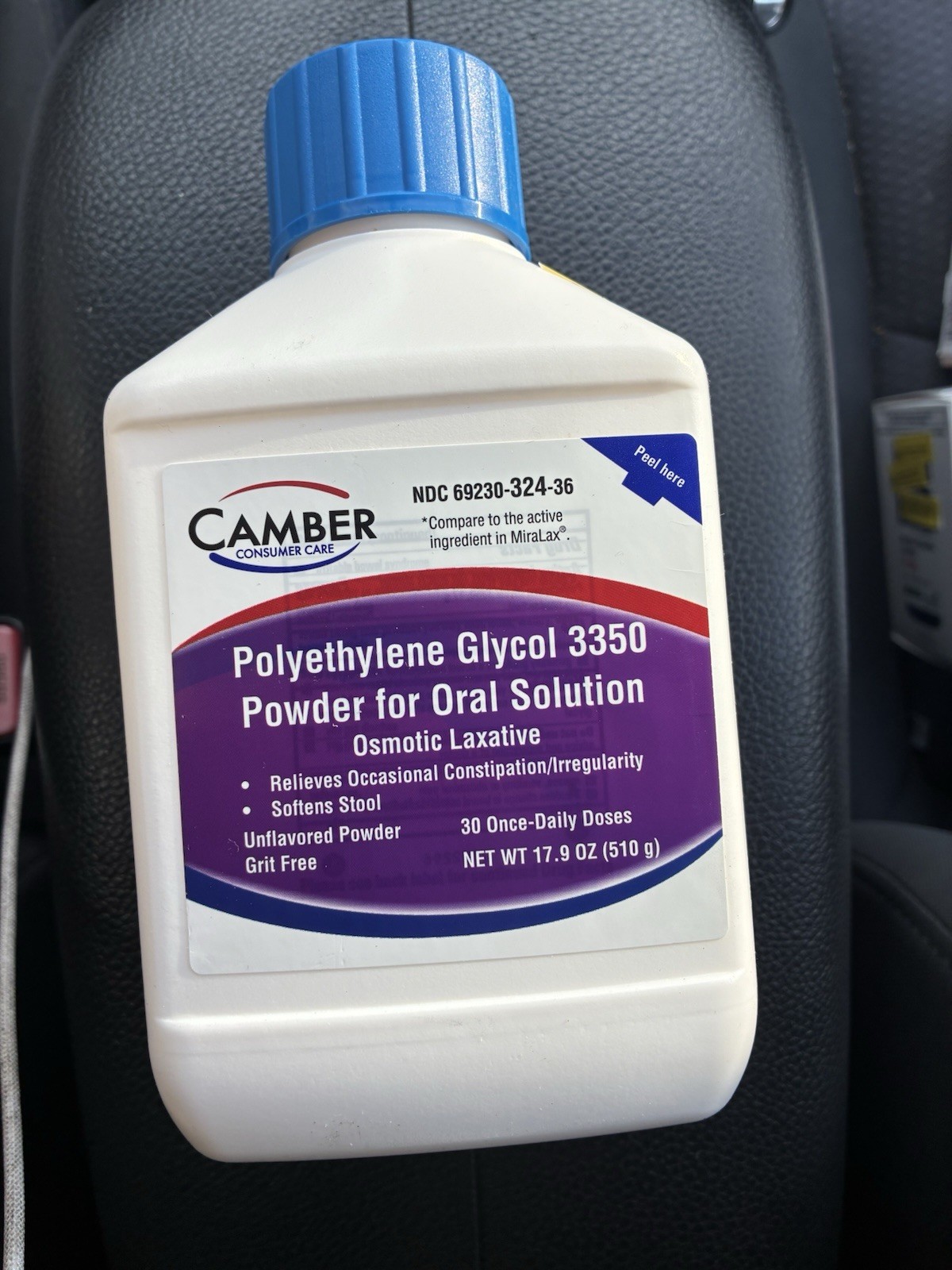 Camber Polyethylene Glycol 3350 Powder Unflavored Sugar Free 17.9 oz Exp 08/2027