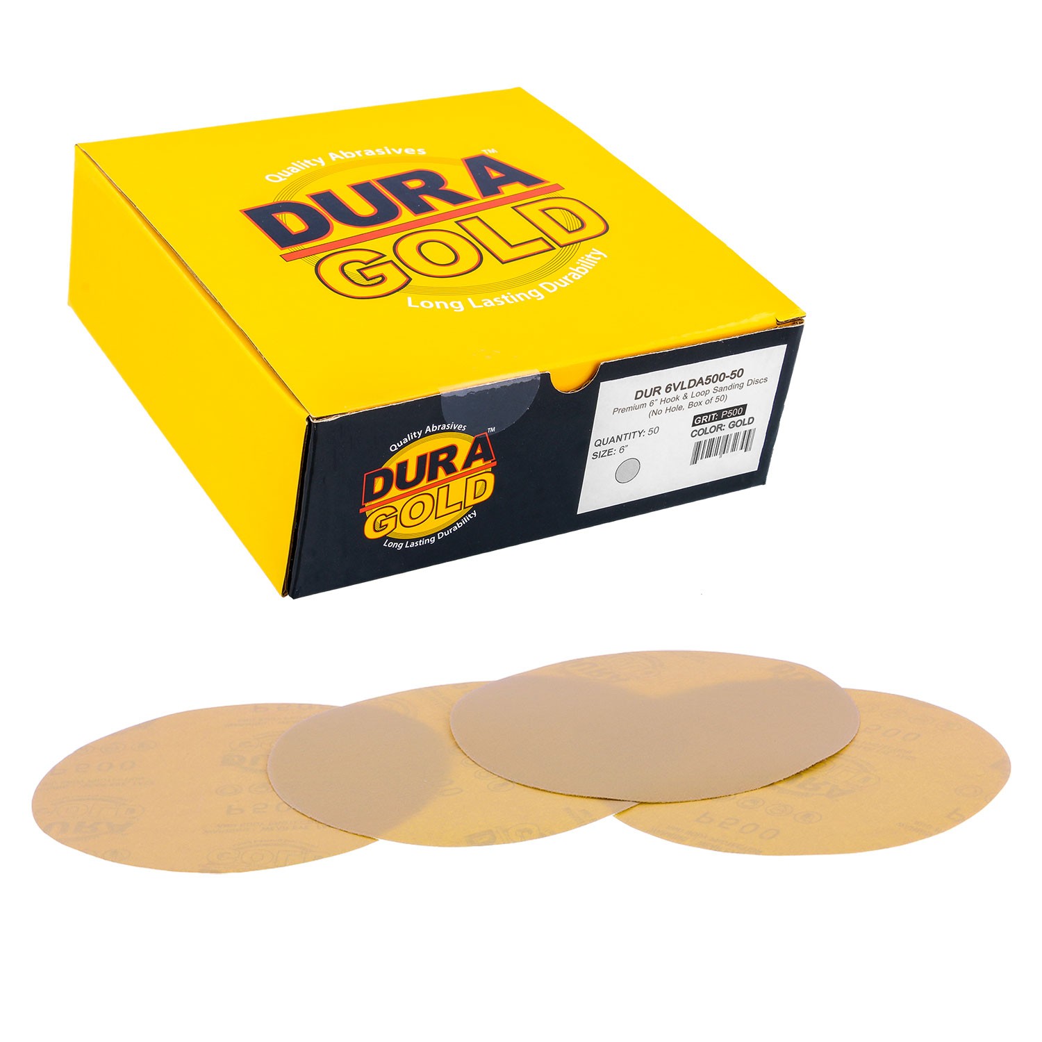 500 Grit 6" Gold Hook & Loop No Hole Sanding Discs for DA Sanders - Box of 50