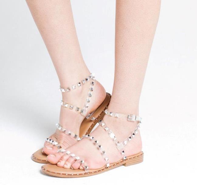 Steve Madden Travel Clear Studded Flat Sandals NEW Free Shipping