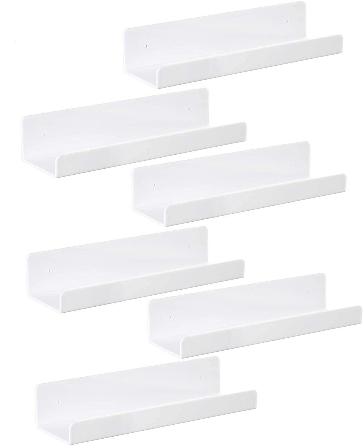 6 PCS White Acrylic Floating Shelves Display Ledge,Wall Mounted Nursery Books...