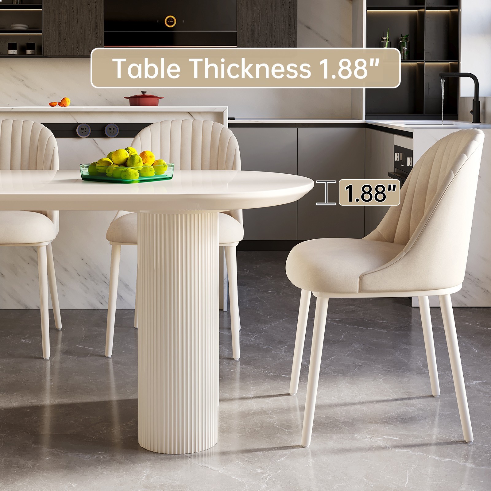 54" Cream White Dining Table for 4-6 Modern Kitchen Table Oval Dining Room Table