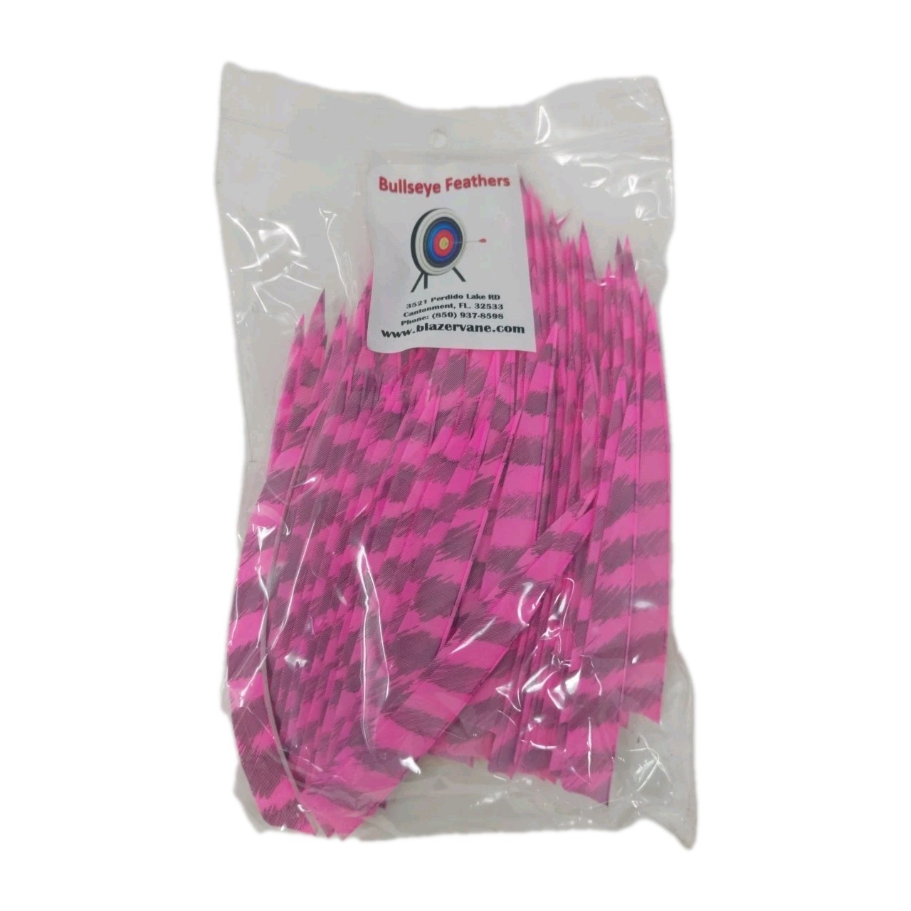 100pk Bullseye Arrow Feathers 5" Right Wing: Shield Barred Fluorescent Flo Pink
