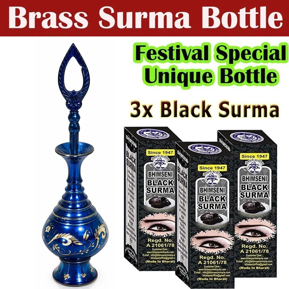 Pure Kohl Eyeliner Kajal Holder Brass Bottle Natural Surma Powder Eye Makeup Kit