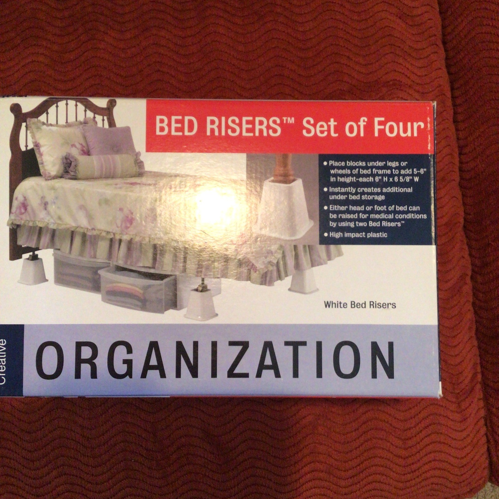 Set of 4 Creative Organization Bed Risers Heavy Plastic 6" Adds 6" For Storage