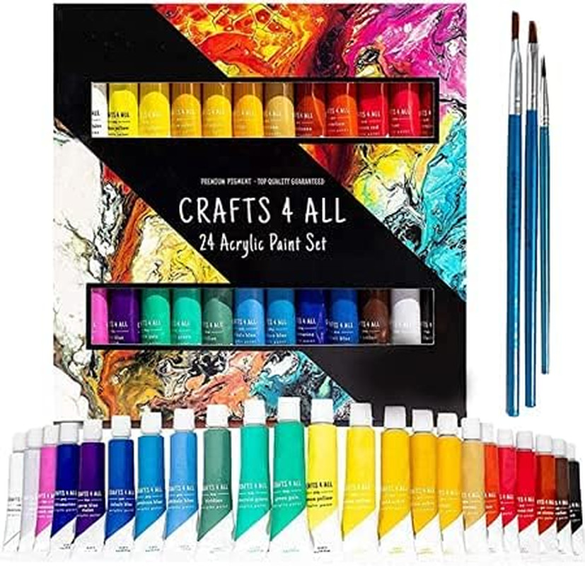 Acrylic Paint Set for Adults and Kids -24 Pack of 12Ml Paints with 3 Art Brushes