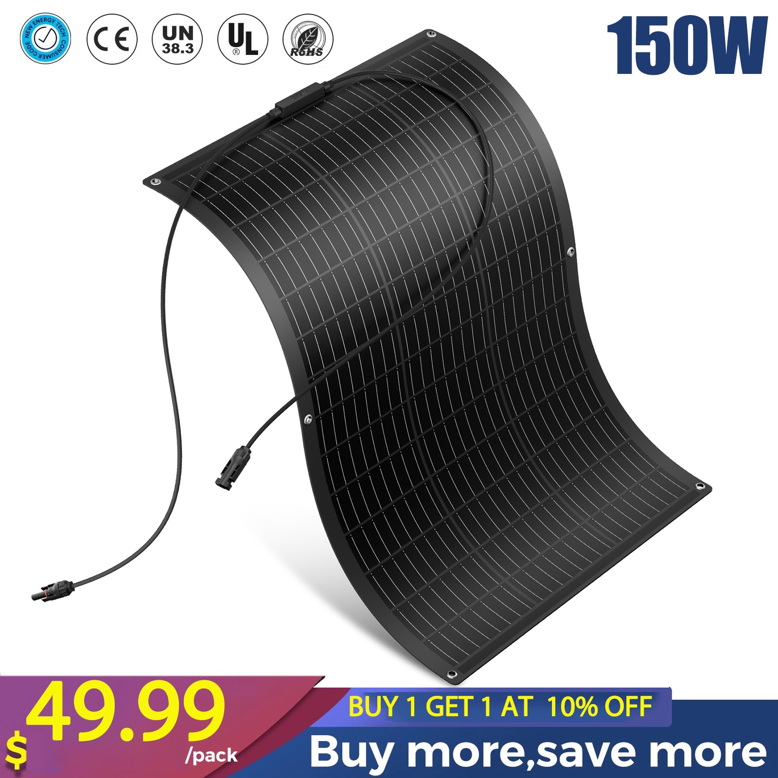 150W Mono Flexible Solar Panel 12V Power Charge Camping Home RV Battery Higher
