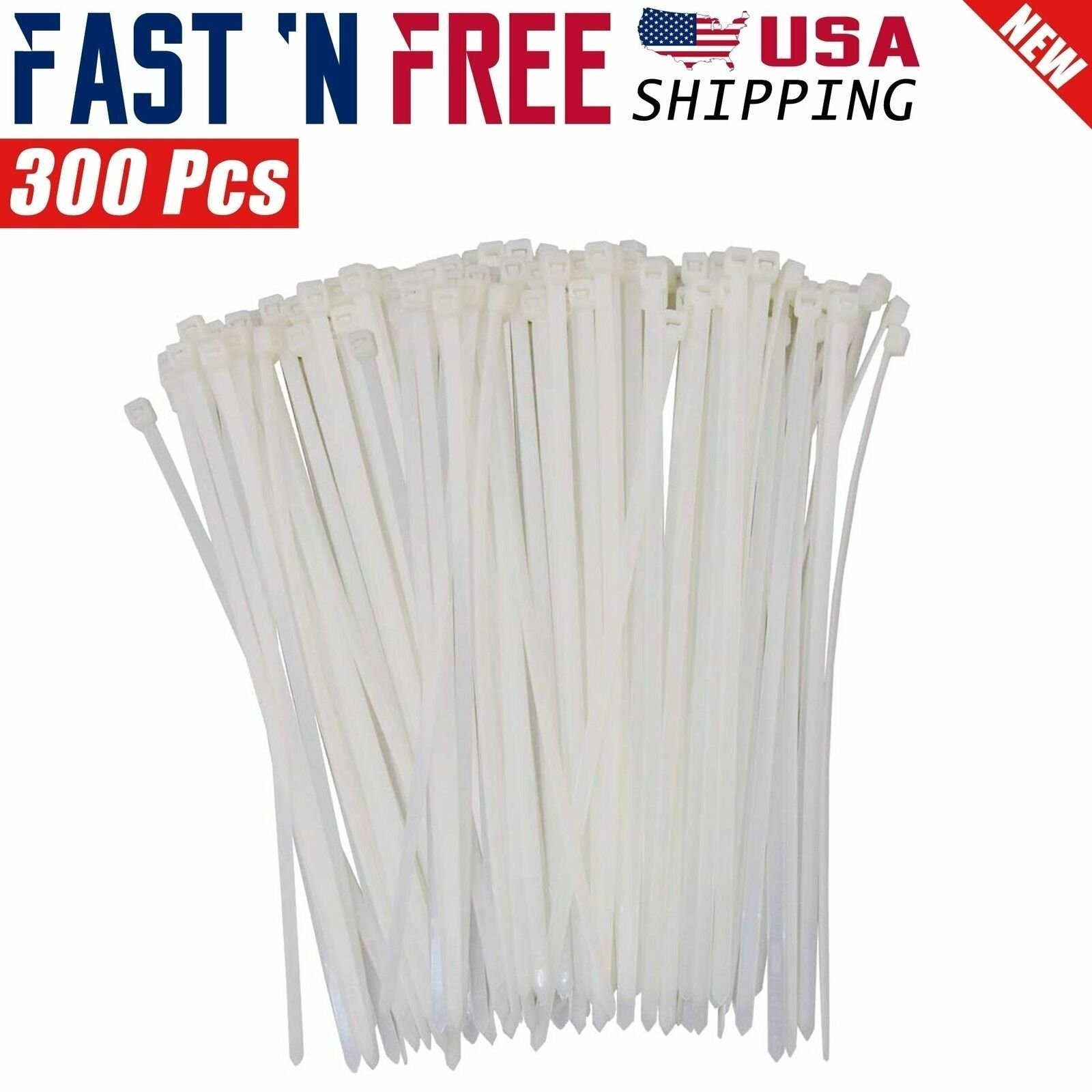 300 Pcs 6" inch White Nylon Cable Zip Ties Self Locking 2.8 mm Tensile 30 lbs.