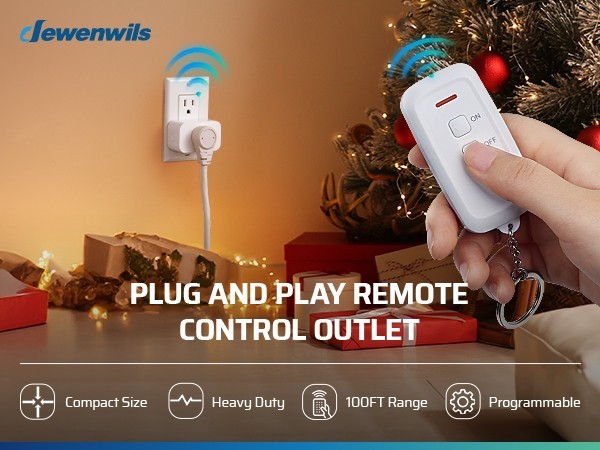 Indoor Remote Control Outlet, Wireless Remote Light Switch,15A/1875W, 100ft RF