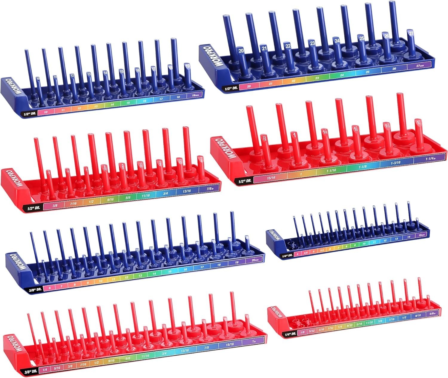 Socket Organizer Set, 8PC Socket Holder, 1/4", 3/8", 1/2" Drive Metric & SAE ...