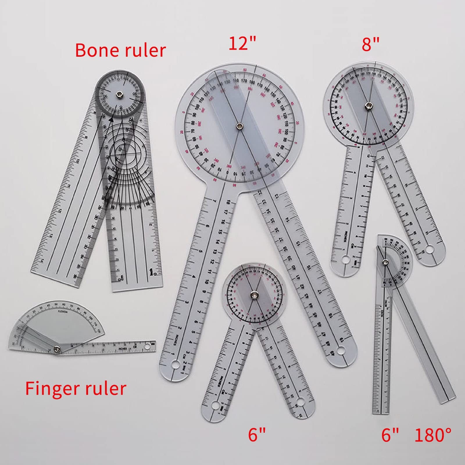Goniometer Set of 6 with Bag 360 180 Spinal Finger Goniometers