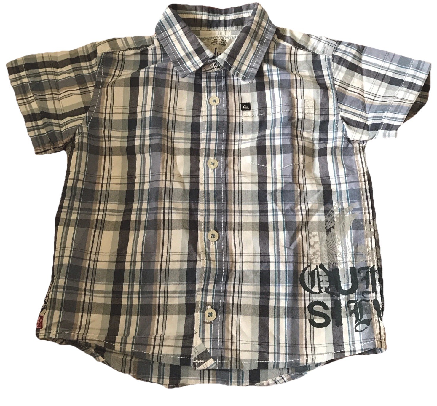 Quiksilver Plaid Blues White Gray Collar Button Up Shirt Toddler Size 2T/2