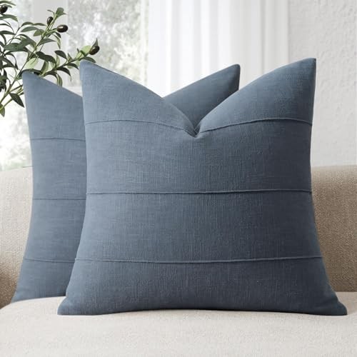 Decorative Linen Throw Pillow Covers 18x18 18" x 18" (Pack of 2) Slate Blue