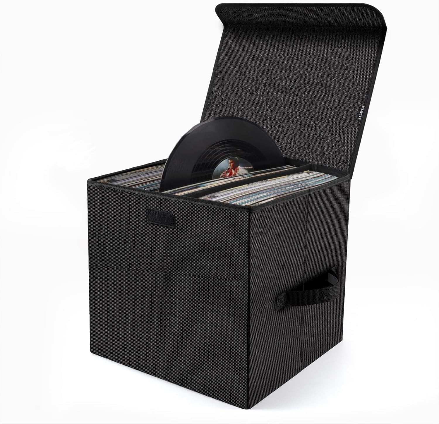 Vinyl Record Storage Box for 12inch LPs,Holds up to 80 13inch, black