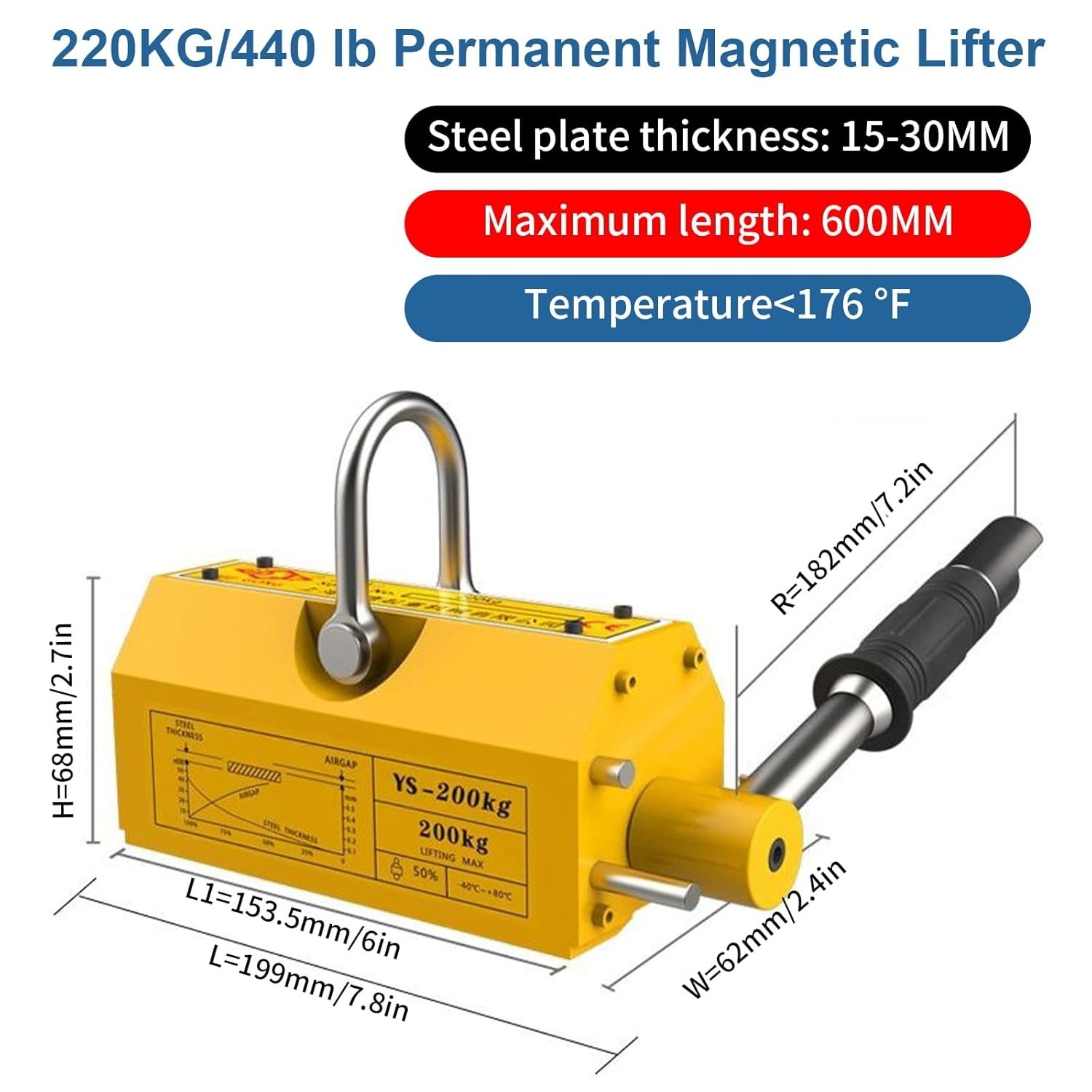 Robust 440 lb Magnetic Lifter with Chrome Hook – Effortless Lifting Solutions