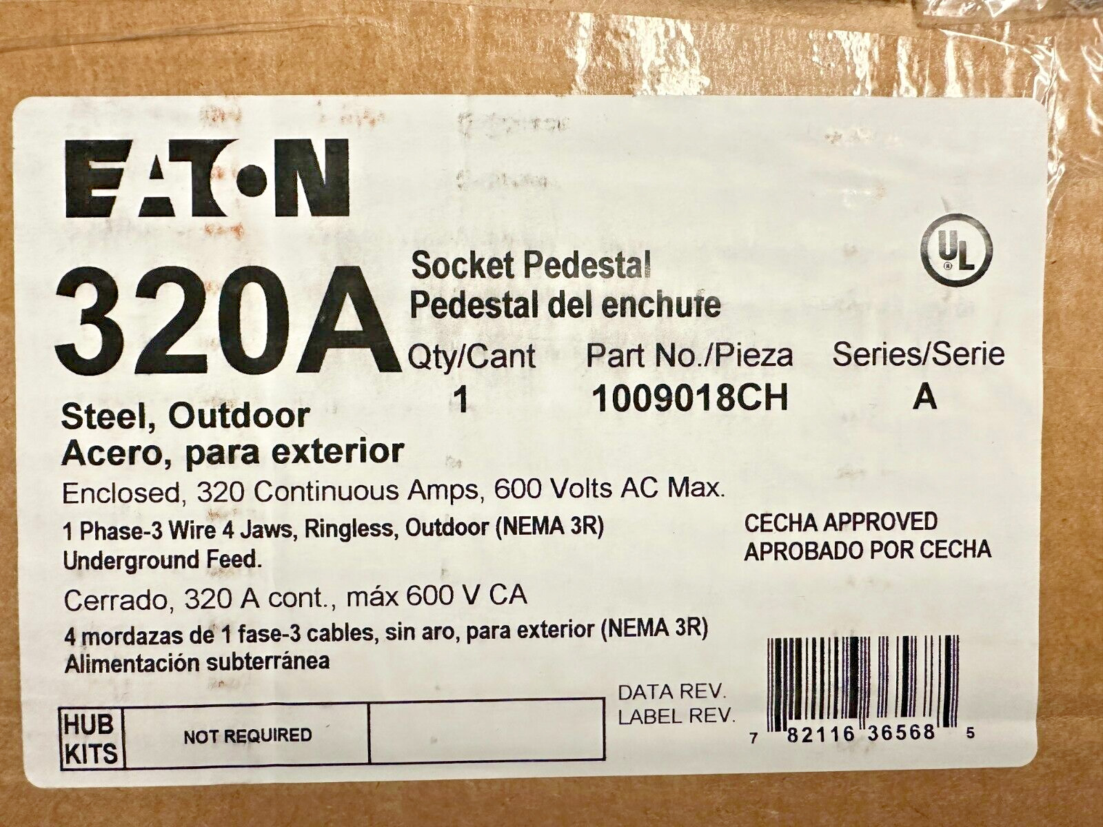NEW EATON 1009018CH METER SOCKET 320/400 AMP UNDERGROUND RINGLESS Lever Bypass
