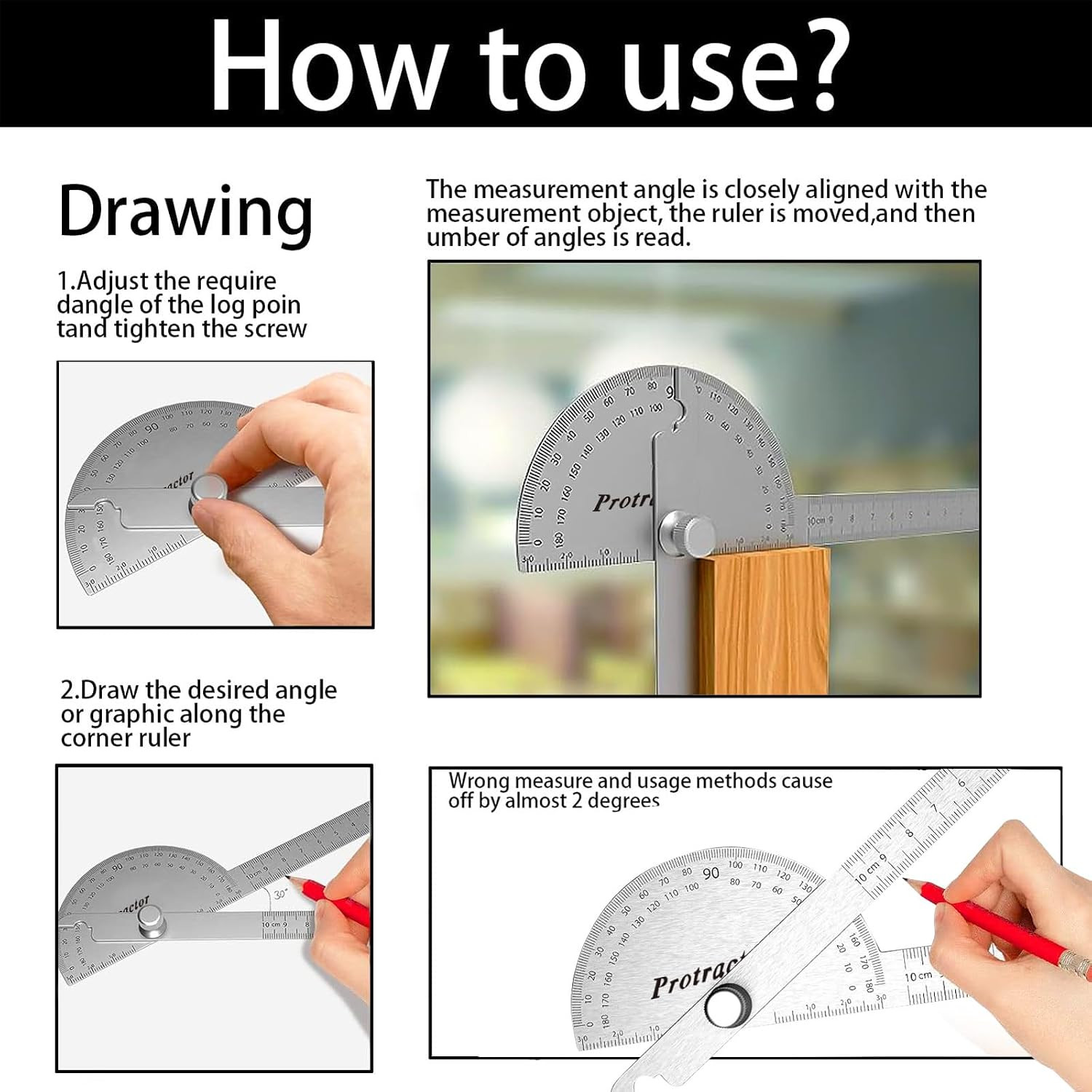 Stainless Steel Angle Protractor -180° Two Arm Ruler Adjustable Finder Angle