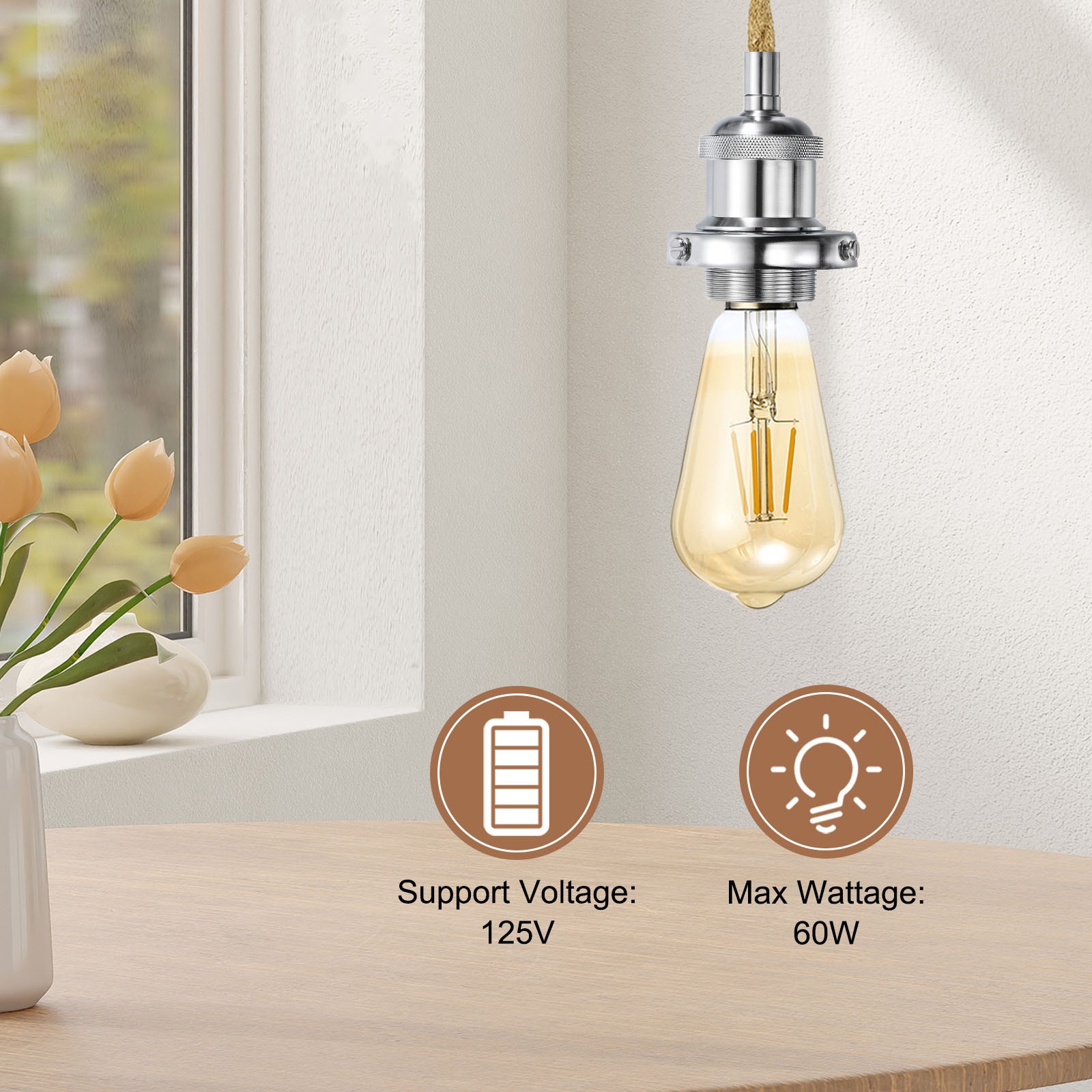 15.4Ft Pendant Light Cord Bundle Plug in E26 Socket Vintage Twisted Rope Chrome