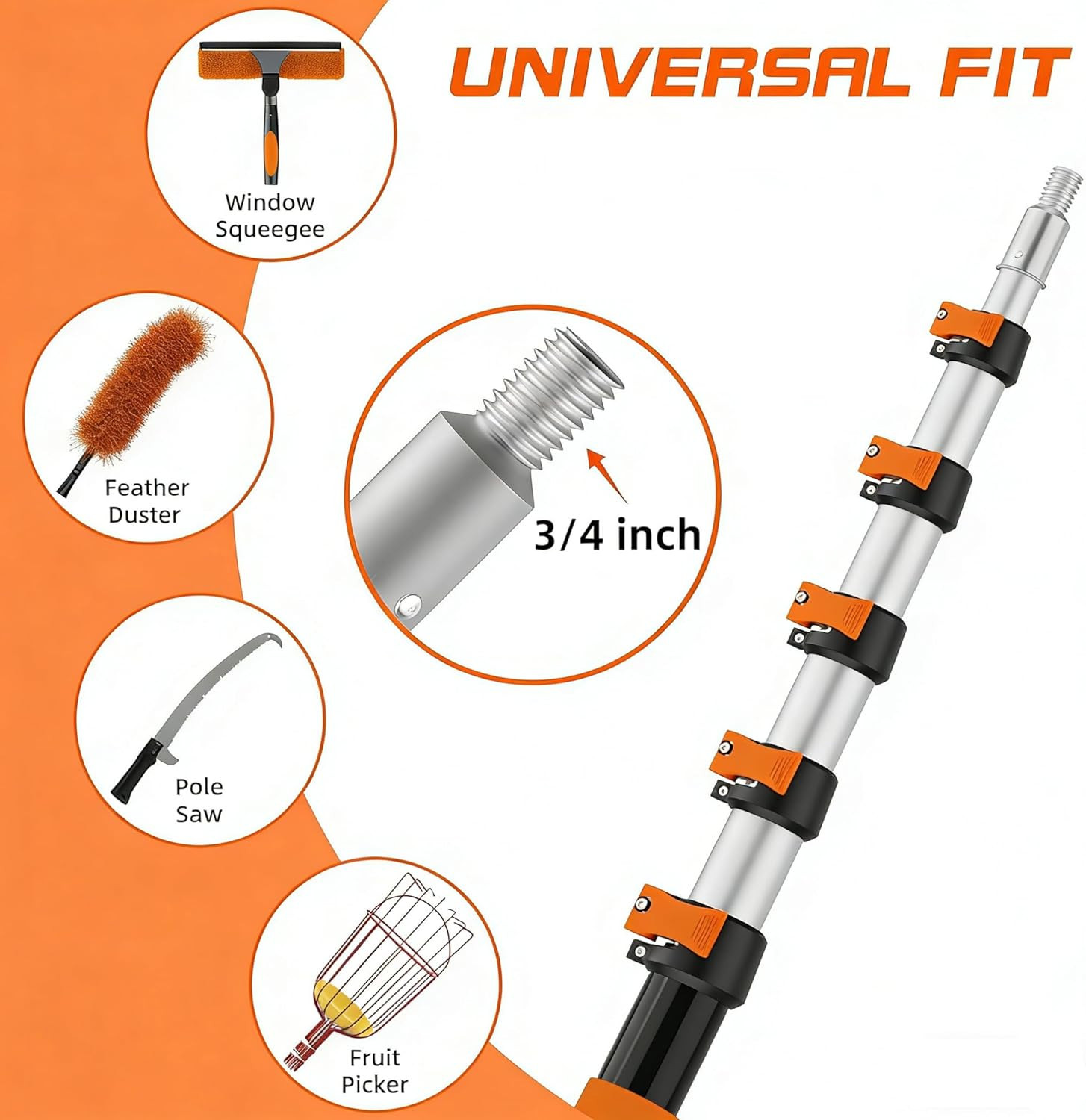 26FT Window Cleaning Kit, 2-In-1 Squeegee with 5-20FT Telescoping Pole & Flip-Lo