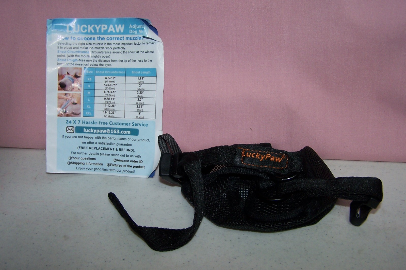 Lucky Paw Adjustable & Breathable Black Mesh Dog Muzzle w/ Training Guide Sz. L
