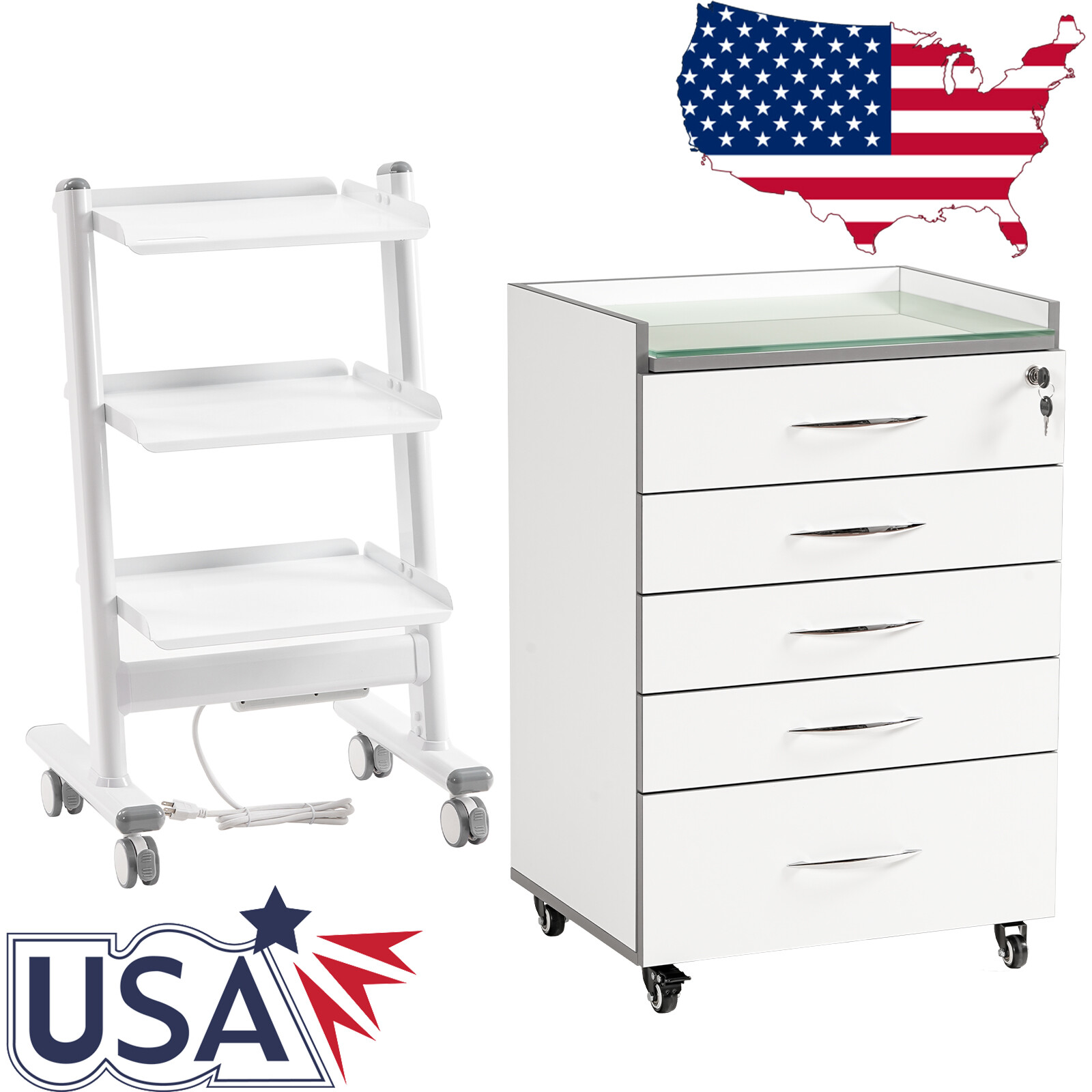 Dental Cart Acrylic Mobile Wooden Cabinet 5 Drawers/Trolley Cart with Socket