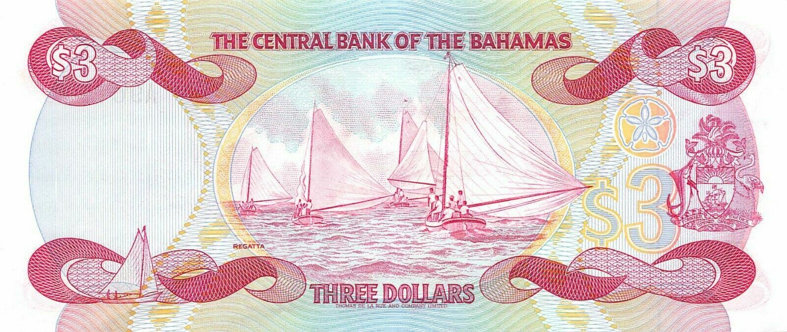 Bahamas  $3  Act. 1974  P 44a  Series  A  Circulated Banknote XYZ5