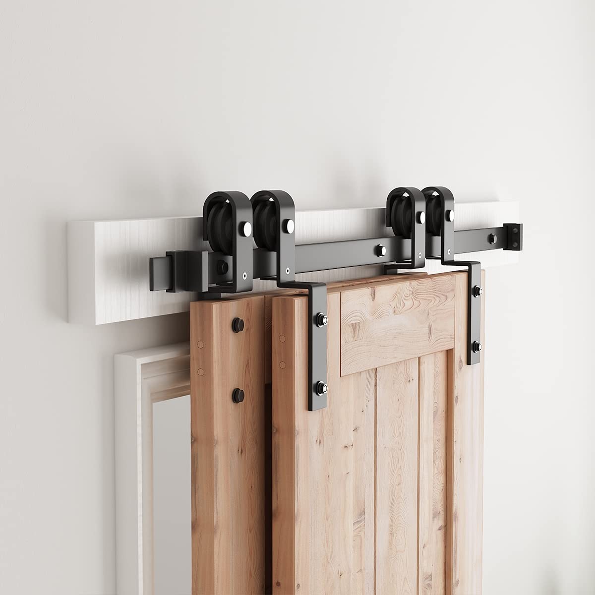 SMARTSTANDARD 4 Feet Bypass Sliding Barn Door Hardware 4 Feet, Matte Black