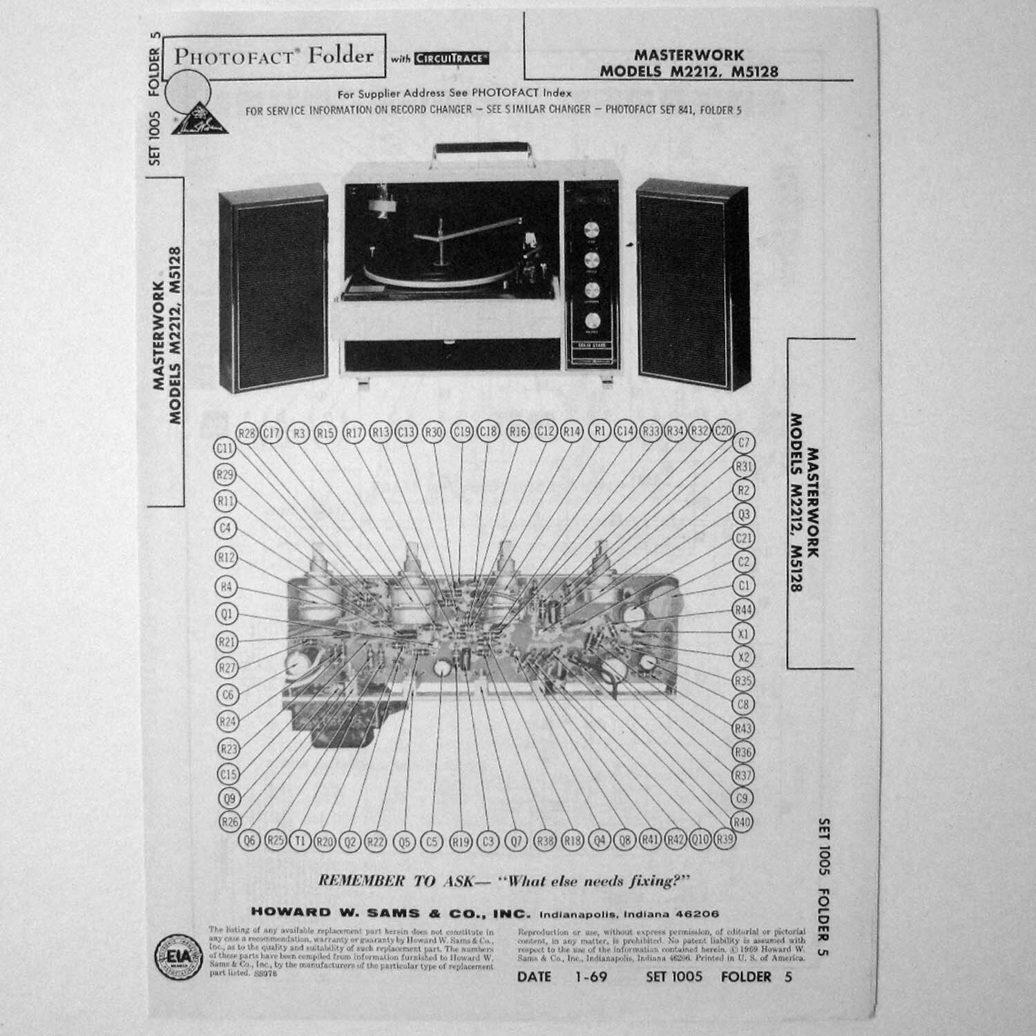 Masterworks Models M2212 M5128 Stereo Record Player SAMS Photofact ™ 1969 New