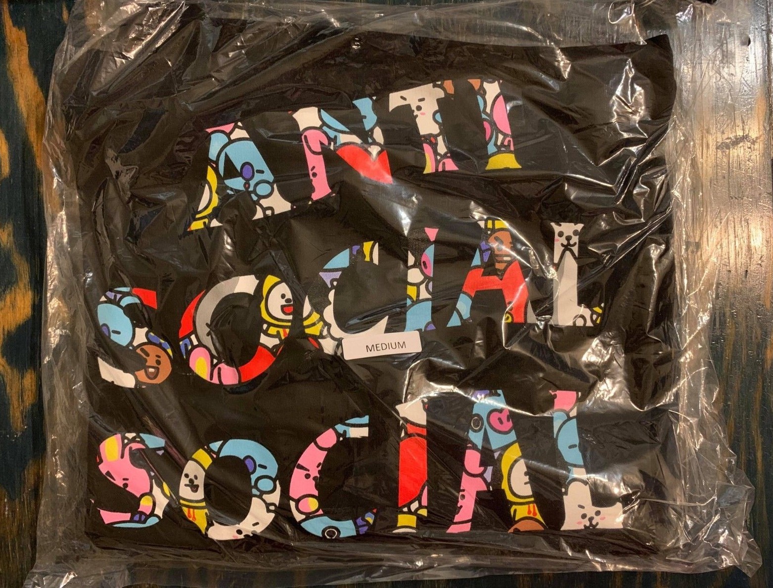 IN-HAND Anti Social Social Club X BT21 Collab Blended Black Hoodie line friends