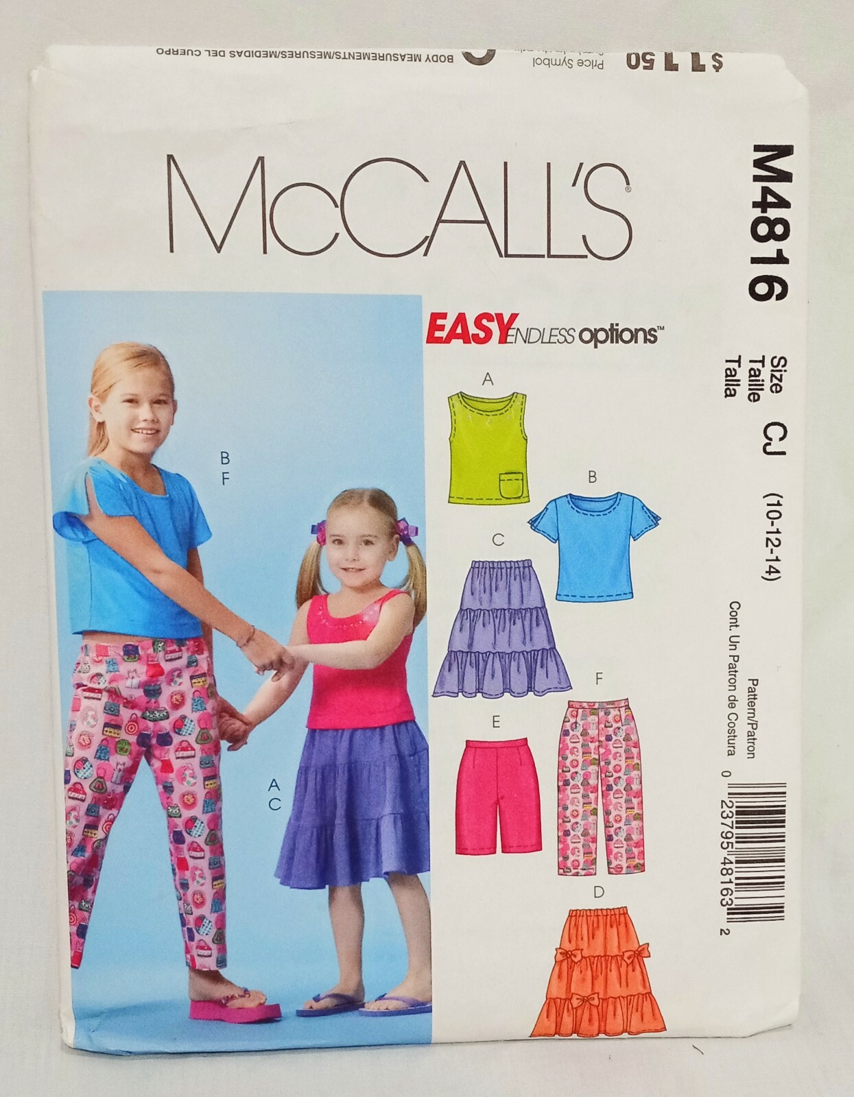 Girls Tops Skirts Shorts Capri Size CJ 10 - 14  McCall's M4816 Sewing Uncut 2005