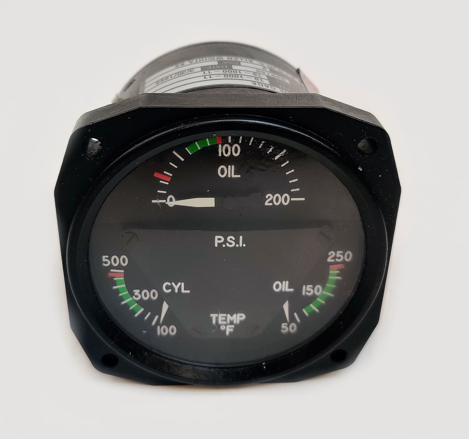RC Allen 18-1000-11 Tri-Engine Gauge 28V Oil Press, CYL Temp, Oil Temp Aircraft