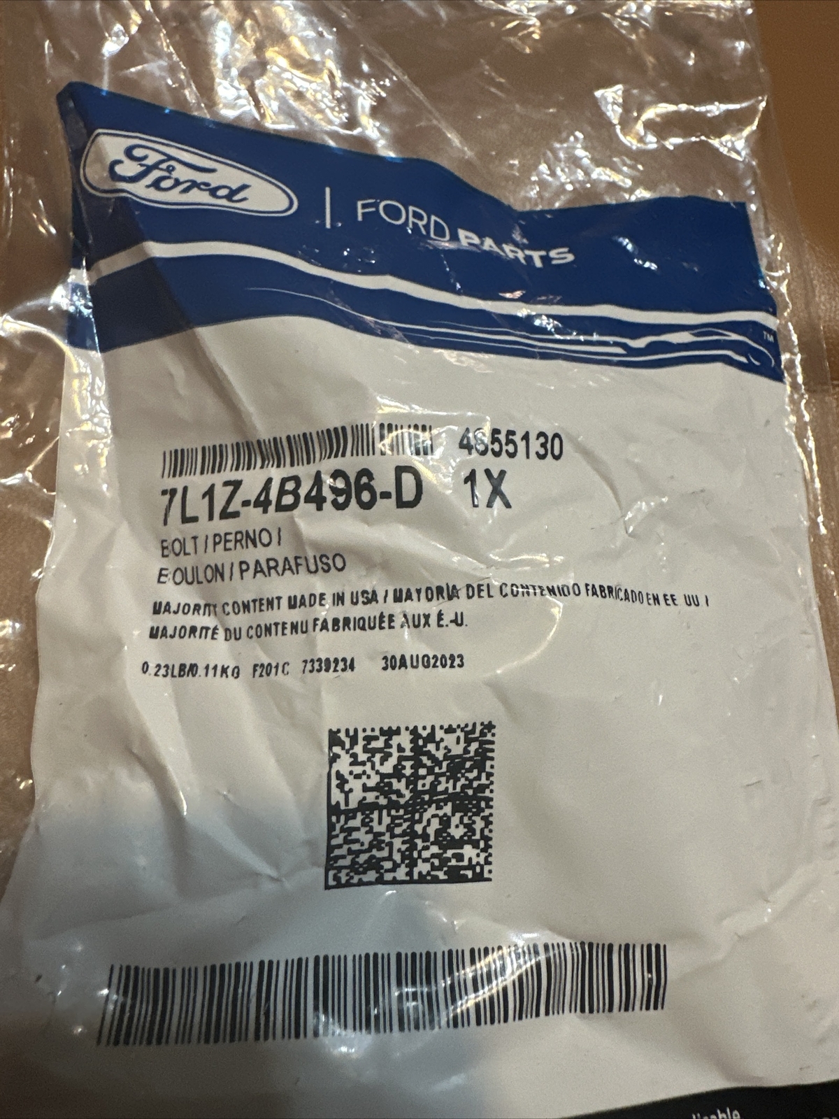 Genuine Ford Bolt OEM 7L1Z4B496D 7L1Z-4B496-D