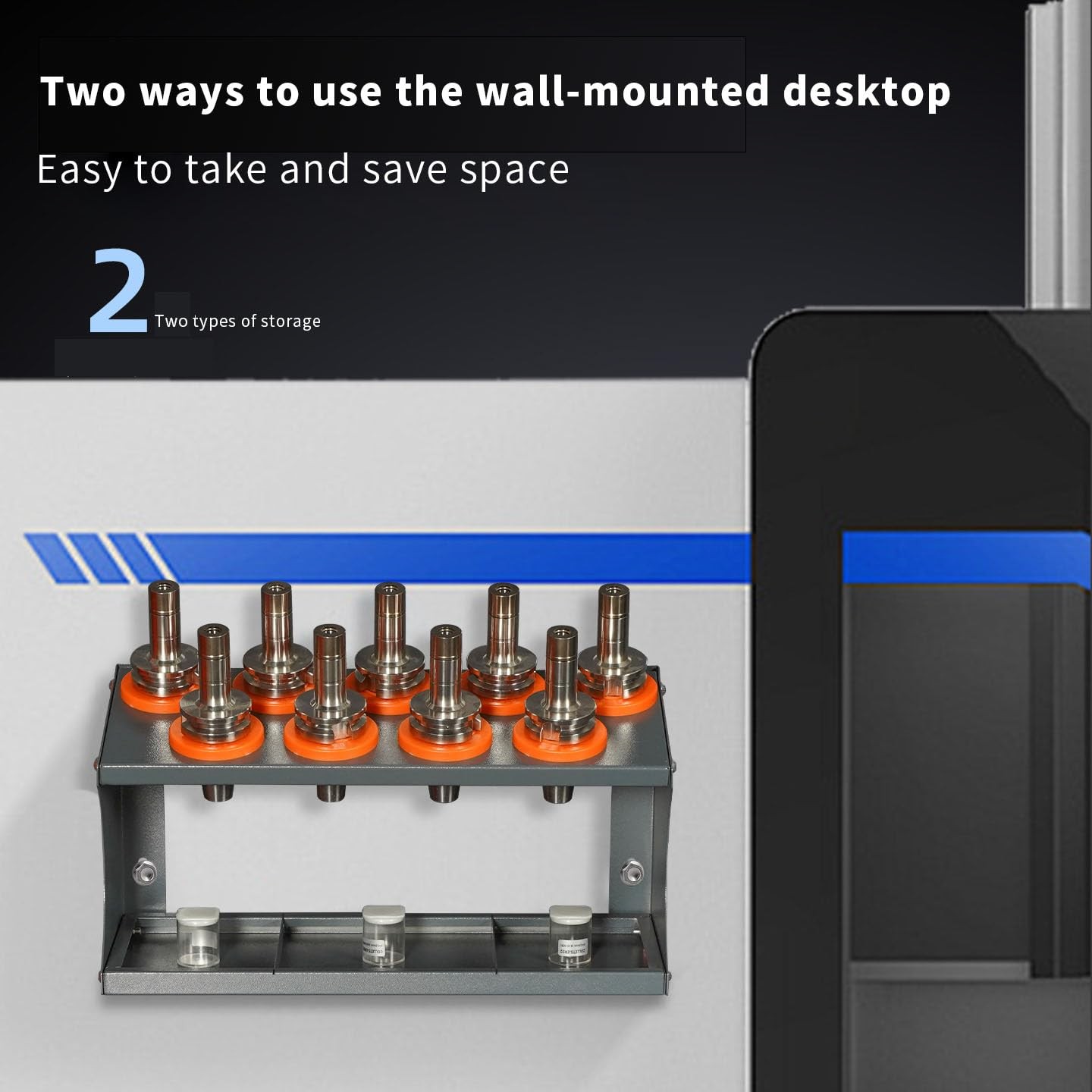 Wall Mounted CAT40 9CAP Double Layer CNC Tool Storage Cabinet Rack